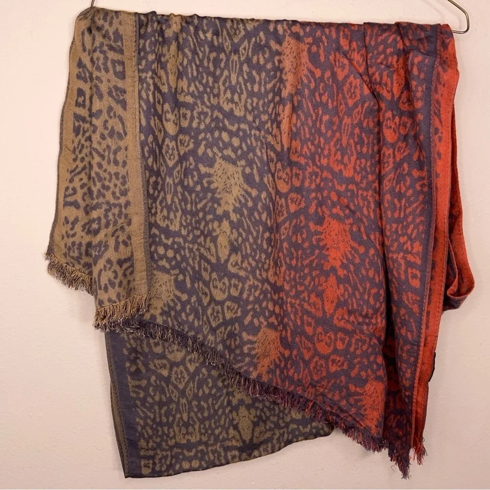 Charlie Paige Scarf Multicolored Leopard Print Red Orange Golden Beige Boho